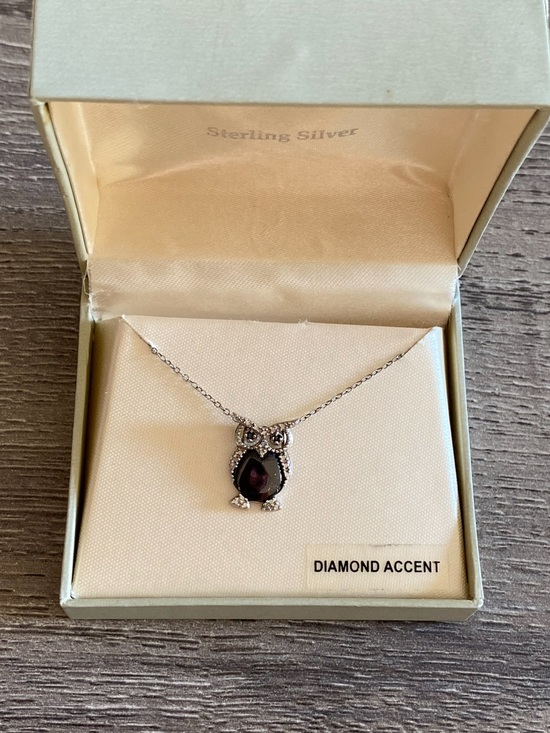 Jewelry - Sterling Silver Owl Pendant Necklace with Diamond Accent